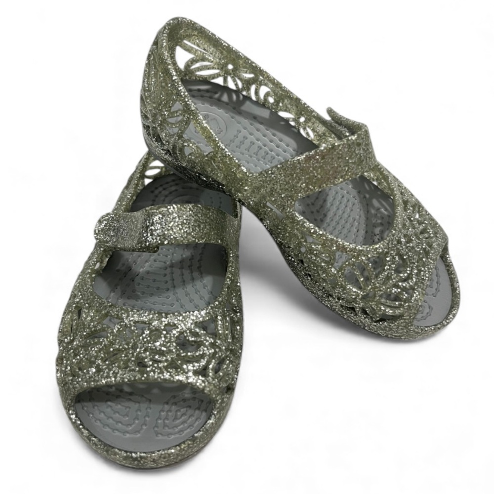 CROCS Isabella Glittery Silver Mary Jane Jelly Shoes Baby/Toddler 7